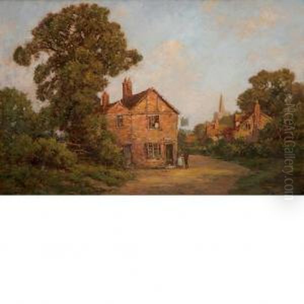 Old Englishvillage Oil Painting by Theresa Sylvester Stannard