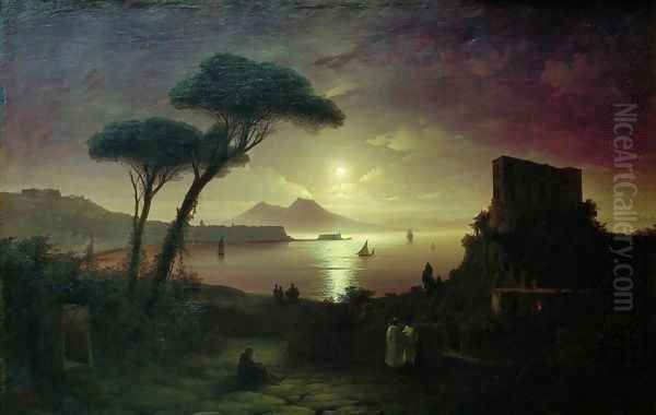 The Bay of Naples at moonlit night Oil Painting by Ivan Konstantinovich Aivazovsky