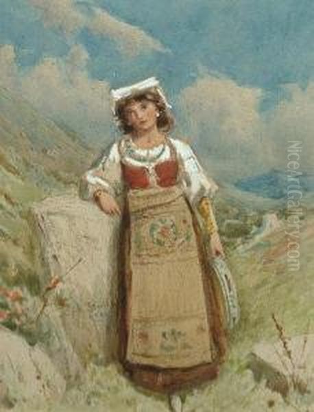 Gypsy Woman With A Tambourine Oil Painting by George Clark Stanton