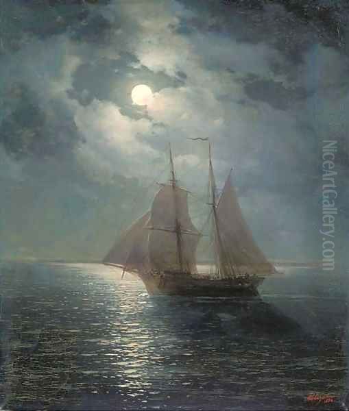 A moonlit sail Oil Painting by Ivan Konstantinovich Aivazovsky