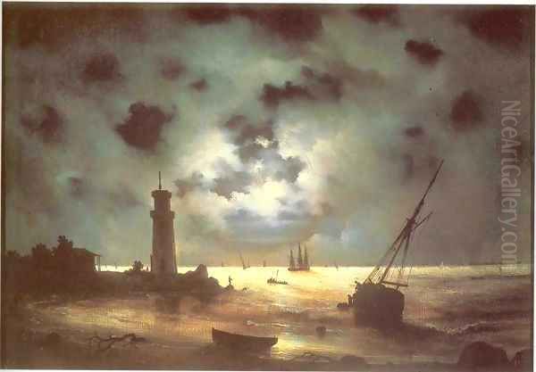 Coast of sea at night Oil Painting by Ivan Konstantinovich Aivazovsky