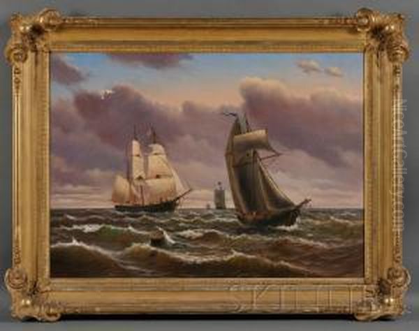 Storm Clouds Clearing, 
Vessels At Sea. Oil Painting by Franklin Stanwood