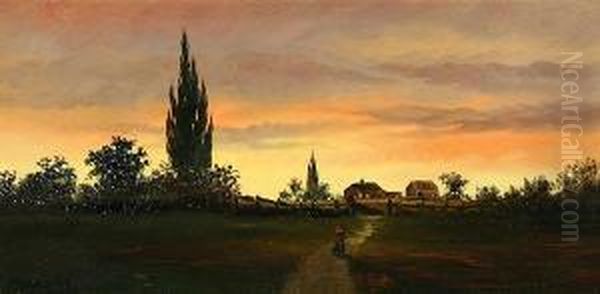 Sunset Oil Painting by Franklin Stanwood