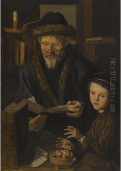 A Philosopher With A Young Child Oil Painting by Jan Woutersz. Stap