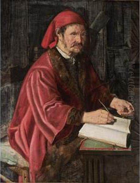 A Money-changer Writing In A Ledger Oil Painting by Jan Woutersz. Stap