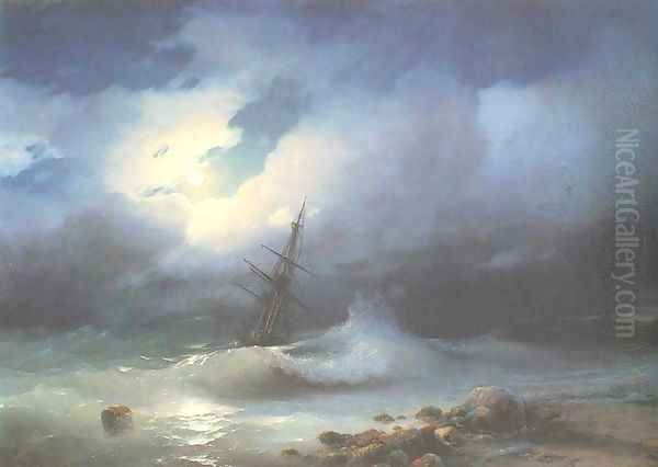 Rough sea at night Oil Painting by Ivan Konstantinovich Aivazovsky