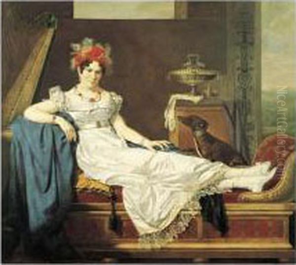 Portrait Presume De Madame De Stael Allongee Sur Une Meridienne Oil Painting by Michel Ghislain Stapleaux