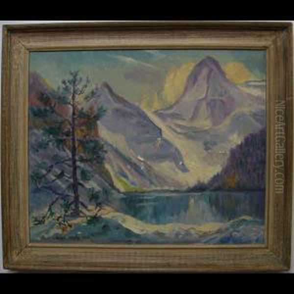 Mountain And Lake Scene (rockies) Oil Painting by Owen B. Staples