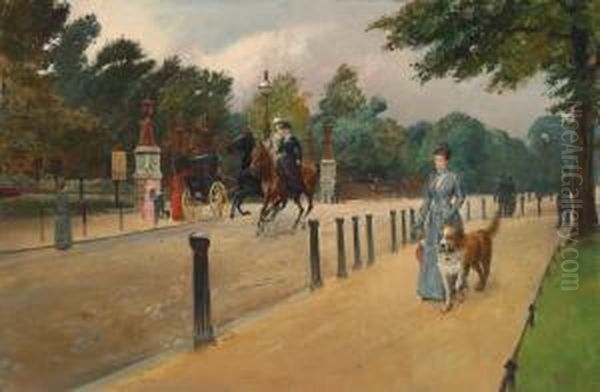 A View Of West Carriage Drive, Hyde Park, Looking Onto The Coalbrookdale Gate Oil Painting by Robert Ponsonby Staples