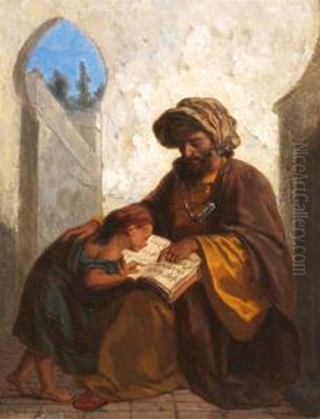 La Lecon De Lecture Oil Painting by Julius Josephus Gaspard Starck