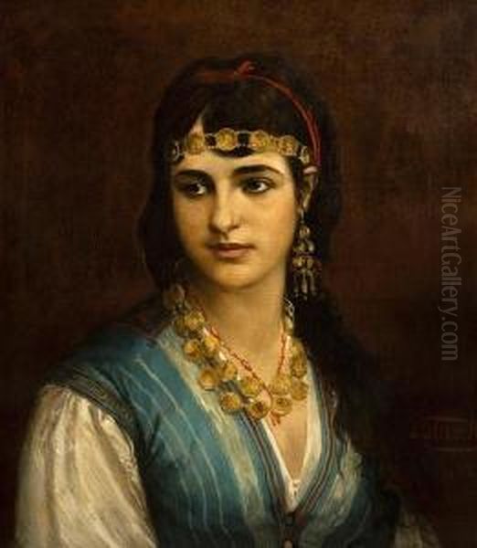 An Oriental Beauty Oil Painting by Julius Josephus Gaspard Starck