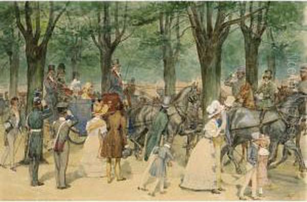 Queen Wilhelmina On A Riding Tour Oil Painting by Willem Constantijn Staring