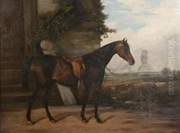 Portrait Of A Horse In A Landscape Oil Painting by Arthur James Stark