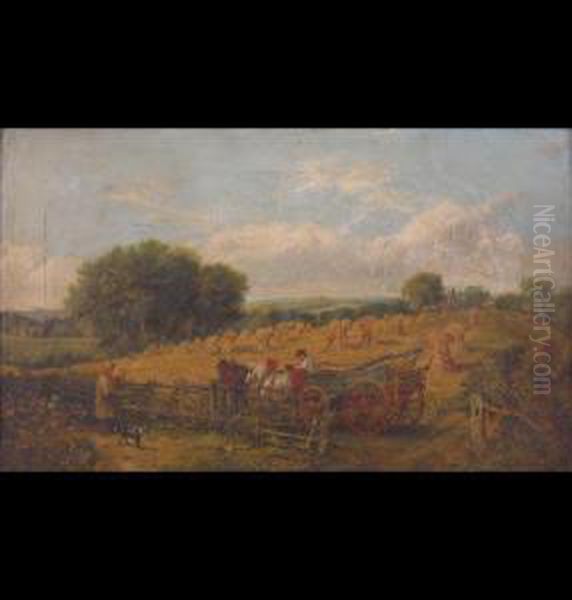 Harvest Scene With Figures Oil Painting by Arthur James Stark