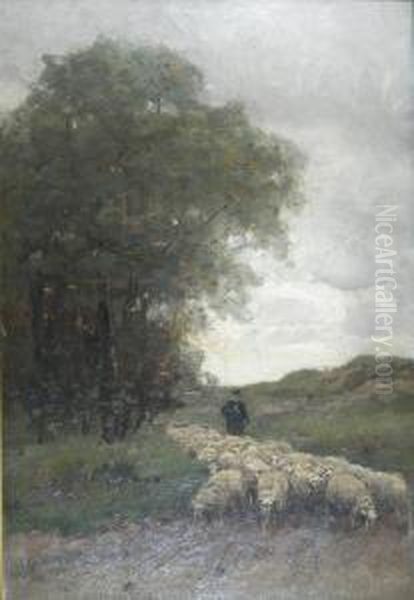 The Herd Coming Home Oil Painting by Elias Stark