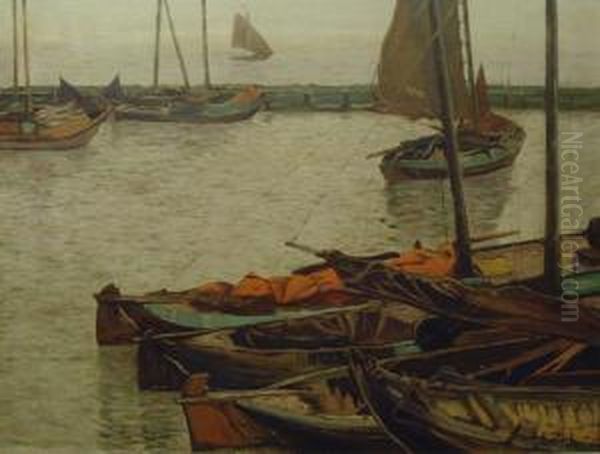 Boote Am Steg Oil Painting by Elias Stark