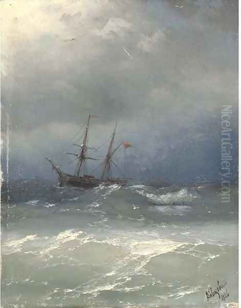 A ship in stormy seas Oil Painting by Ivan Konstantinovich Aivazovsky