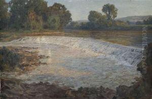 River Landscape With A Weir Oil Painting by Erwin Starker