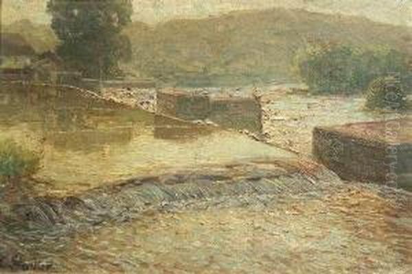 Swabian Landscapewith A Weir Oil Painting by Erwin Starker