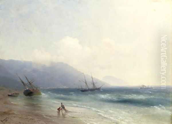 Fishermen on the Crimean coast Oil Painting by Ivan Konstantinovich Aivazovsky