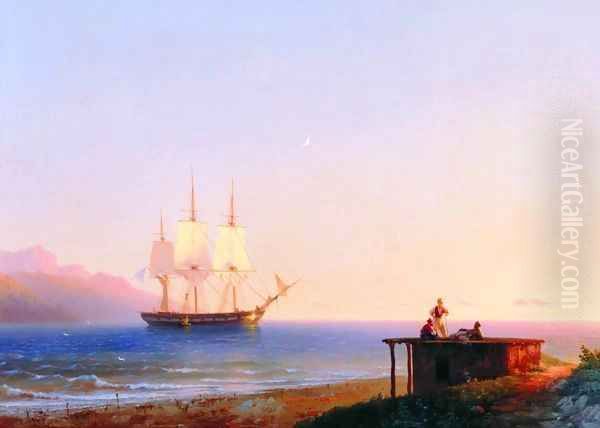 Frigate under sails Oil Painting by Ivan Konstantinovich Aivazovsky