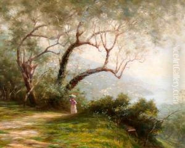 A Coastal Landscape With Woman On A Path Oil Painting by Albert Starling