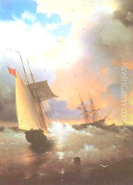 Sailing ship Oil Painting by Ivan Konstantinovich Aivazovsky