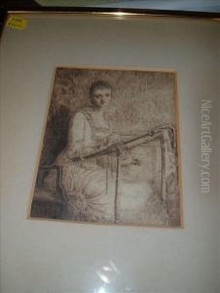 Study Of A Girlat An Embroidery Frame, Said To Be Ruth, Daughter Of W. Wakefield Oil Painting by Louisa Canziani Starr