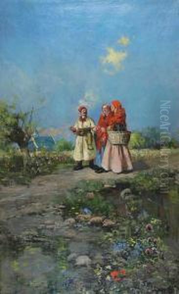 Spotkanie Na Wiejskiej Drodze Oil Painting by Ludwik Stasiak