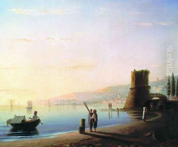 The pier in Feodosia Oil Painting by Ivan Konstantinovich Aivazovsky