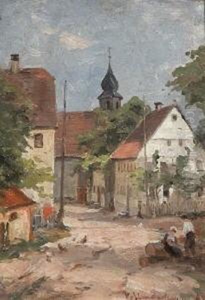 Dorfstrase. Oil Painting by Vitus Staudacher