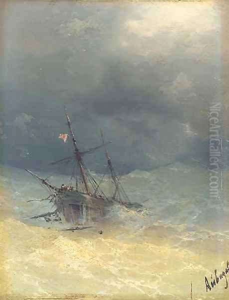 A ship in heavy seas Oil Painting by Ivan Konstantinovich Aivazovsky