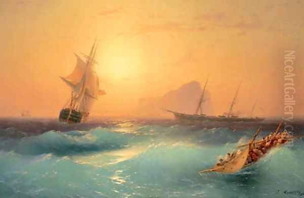 American Shipping off the Rock of Gibraltar Oil Painting by Ivan Konstantinovich Aivazovsky