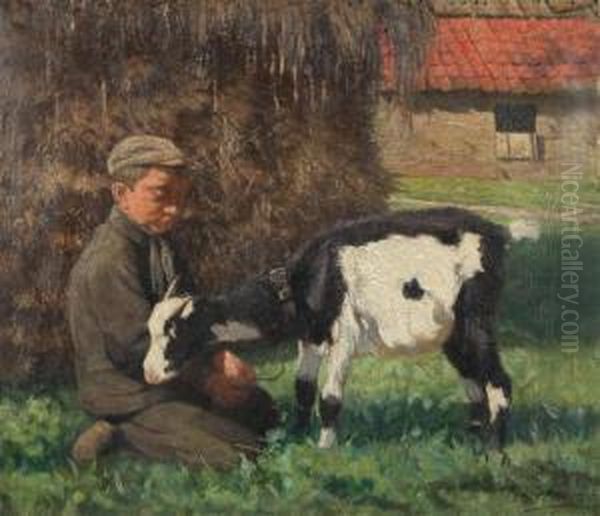 Boy With Goat Oil Painting by Piet Staut