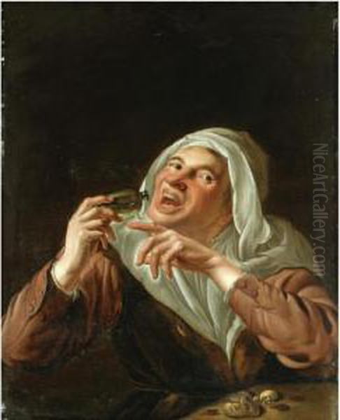 A Woman Drinking From A Phial Oil Painting by Petrus Staverenus