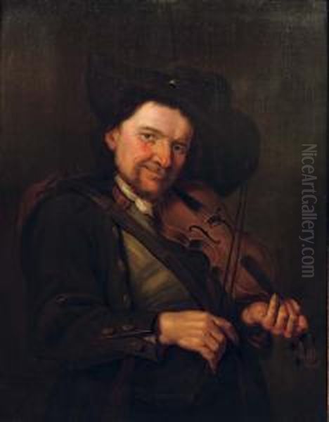 A Boorish Man Playing The Violin Oil Painting by Petrus Staverenus