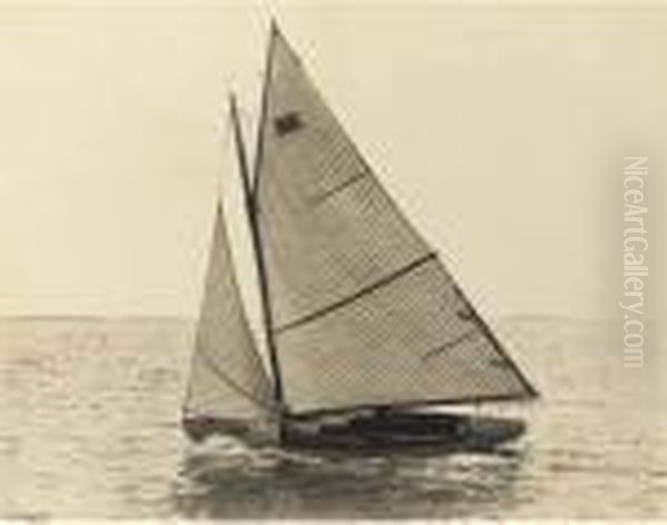 A Gaff Rigged Day Sailer Probably Off Marblehead Oil Painting by Nathaniel Livermore Stebbins