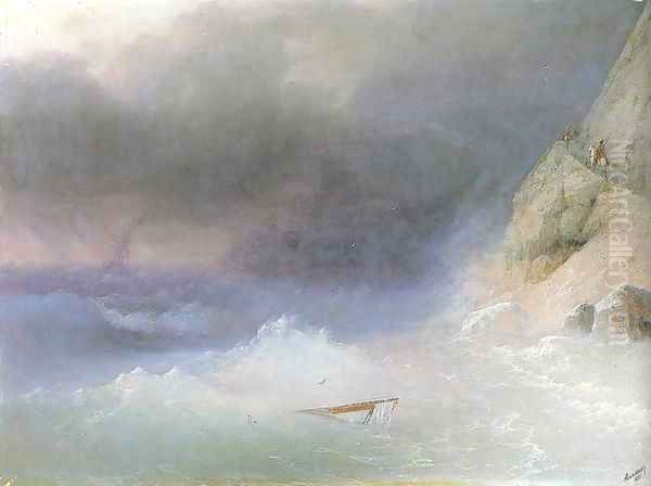 Tempest by rocky coast Oil Painting by Ivan Konstantinovich Aivazovsky