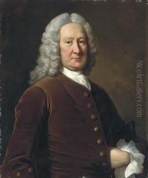 Portrait Of Edward Stone, Half-length, In A Brown Velvet Coat And White Cravat Oil Painting by Christopher Steele