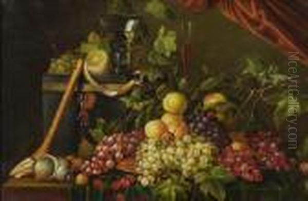 Still Lifeof Fruit On A Ledge Oil Painting by Edwin Steele