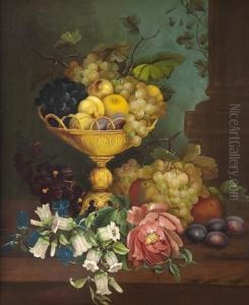 Still Life With Fruit And Flowers Oil Painting by Edwin Steele