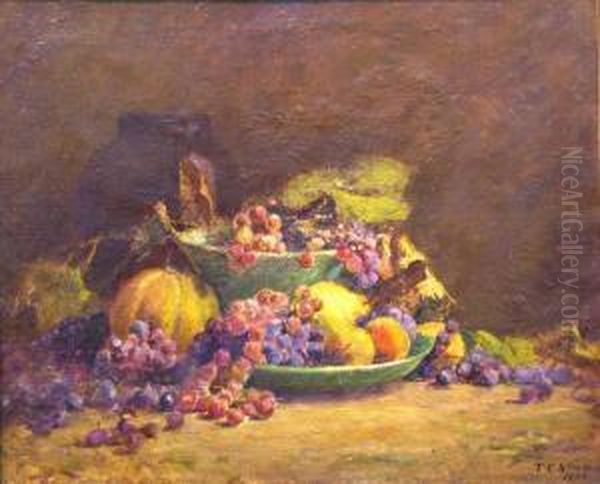 Still Life With Fruit And Porcelain. Oil Painting by Theodore Clement Steele