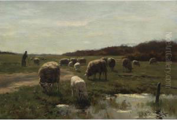 Guarding The Flock Oil Painting by Willem II Steelink