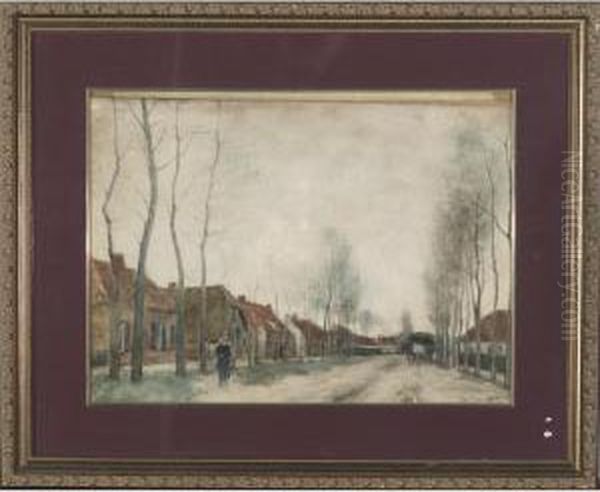 Street Scene With Figure Oil Painting by Willem II Steelink