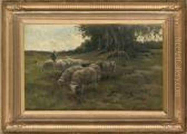 A Shepherd Grazing His Flock Oil Painting by Willem II Steelink