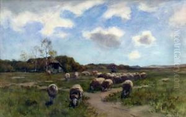 Landscape With Shepherd & Sheep Oil Painting by Willem II Steelink