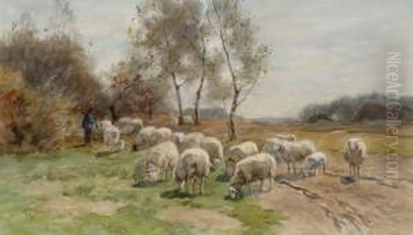 Shepherd With Sheep Oil Painting by Willem II Steelink