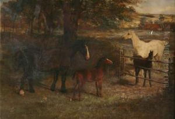 Weide Met Paarden En Veulens Oil Painting by David George Steell