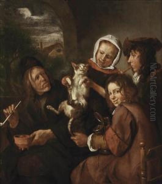 Children Teasing A Cat Oil Painting by Jan Steen