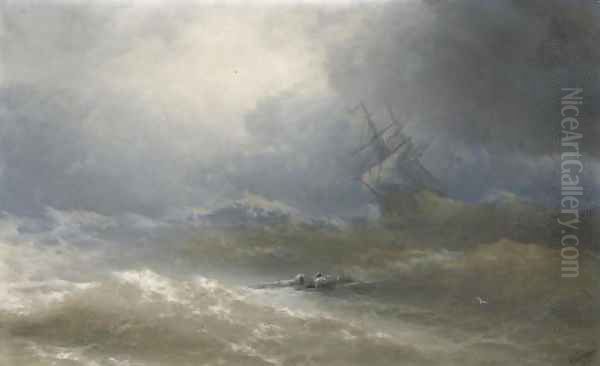 Survivors in a stormy sea Oil Painting by Ivan Konstantinovich Aivazovsky